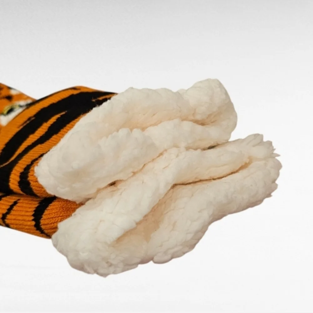 Tiger Sherpa Lined Slipper Socks Non Skid One Size